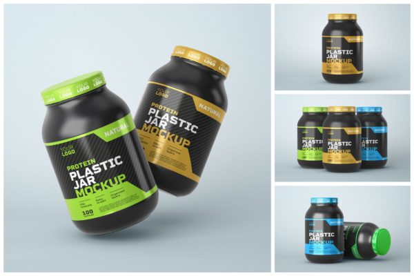 营养补充剂塑料罐包装设计样机模板 Food Supplement Plastic Jar Mockup