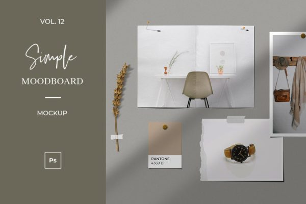 简单的照片墙心情板/情绪板样机vol.12 Simple Mood Board Mock Up Vol. 12