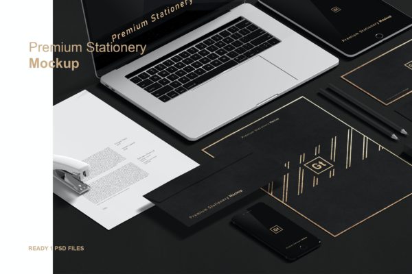 黑金高端风格企业文具品牌VI样机模板v2 Premium Stationery Mockup Vol. 2