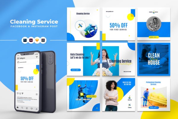 家政清洁服务Facebook&Instagram帖子社交素材 Cleaning Services Facebook & Instagram Post