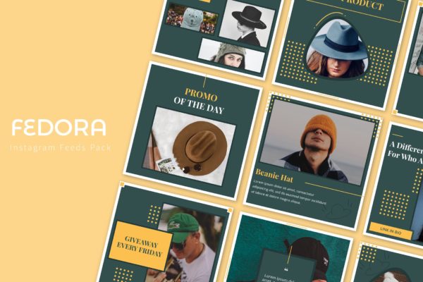 典雅休闲男士帽Instagram贴图营销模板合集 Fedora – Instagram Feeds Pack