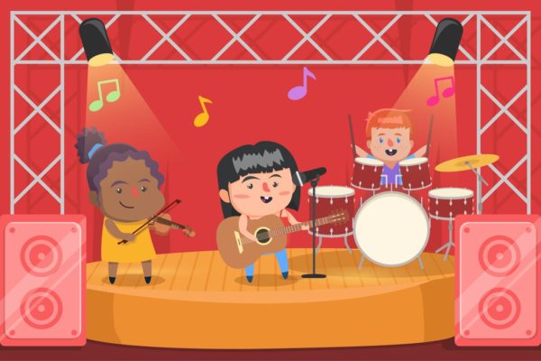 音乐现场表演/音乐节主题卡通手绘矢量插画v1 Music Live Performance – Vector Illustration