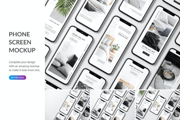 全面屏手机屏幕演示等距视图样机模板 Phone Mockup