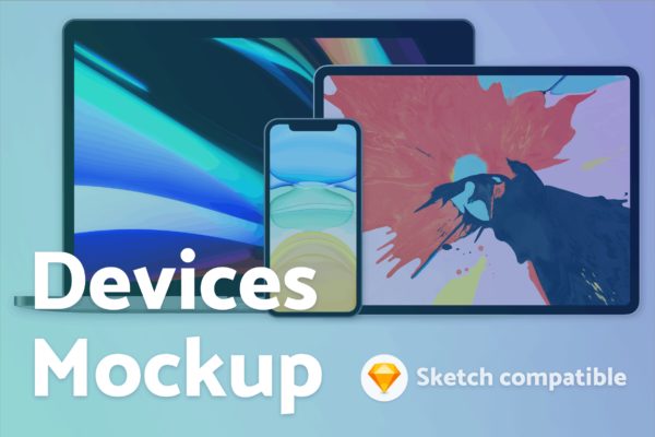 MacBook Pro/iPad Pro/iPhone Pro苹果设备组合样机（Sketch模板） MacBook Pro, iPad Pro, iPhone Pro –  Sketch Mockup