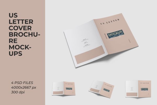 美国信纸尺寸宣传册封面设计效果图样机 US Letter size brochure cover mockups