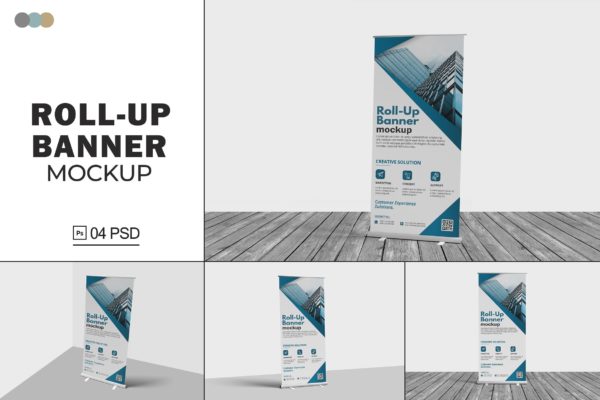 易拉宝展架广告设计样机v3 Roll Up Banner Mockups V.3