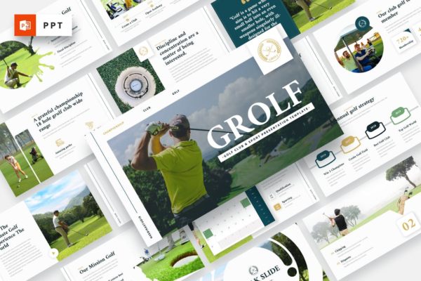 高尔夫俱乐部推广Powerpoint演示模板 GROLF – Golf Club & Sport Powerpoint Template