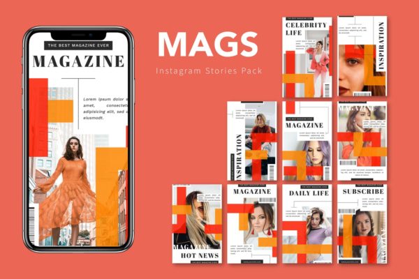 简约方格交叠效果Instagram帖子界面模板 Mags – Instagram Promotion Pack