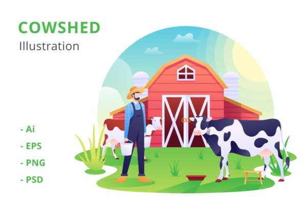 牛棚农场主题矢量插画素材 Cowshed Illustration