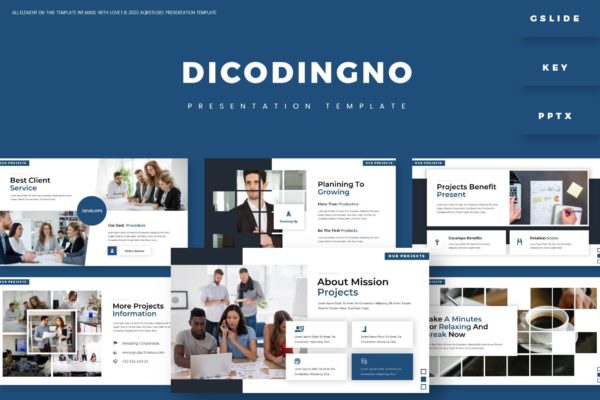 白色简洁背景商务会议演讲PPT模板 Dicodingno – Presentation Template