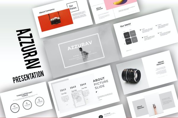 创意摄影作品集幻灯片演示PPT模板 Azzurav Creative Powerpoint