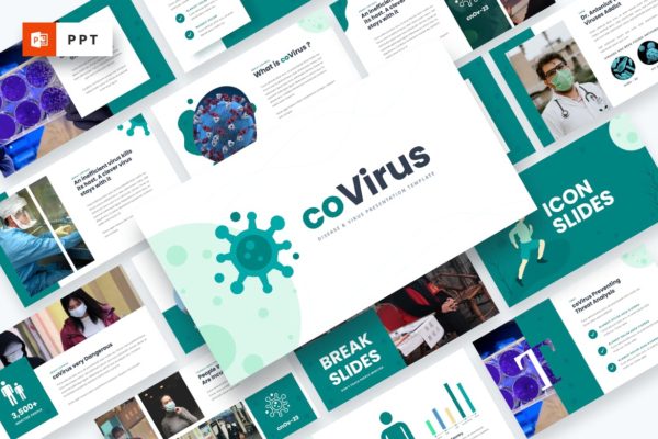 预防新冠科普演讲PowerPoint模板下载 Covirus – Disease & Virus Powerpoint Template