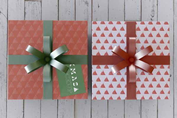 圣诞礼品盒包装设计顶视图样机 Christmas Mockup