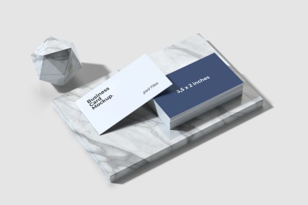 大理石背景名片展示效果图样机 Business Card Mockup on the marble