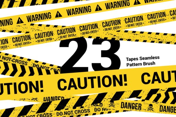 23种安全警示带无缝图案Illustrator笔刷 23 CAUTION TAPES Seamless Pattern Brush