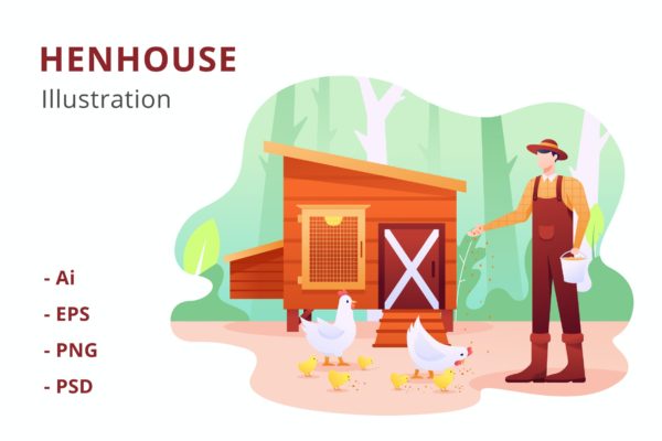 鸡舍农场主题矢量插画素材 Henhouse Illustration