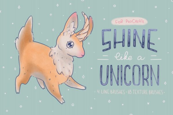 卡通线条效果Procreate应用绘画笔刷 Shine Like a Unicorn | Procreate Brushes