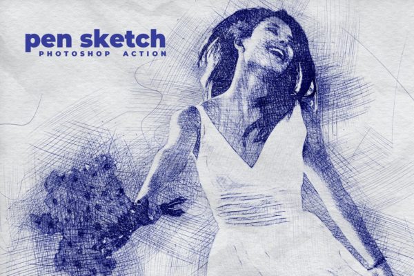 圆珠笔手绘素描照片特效PS动作 Pen Sketch Photoshop Action