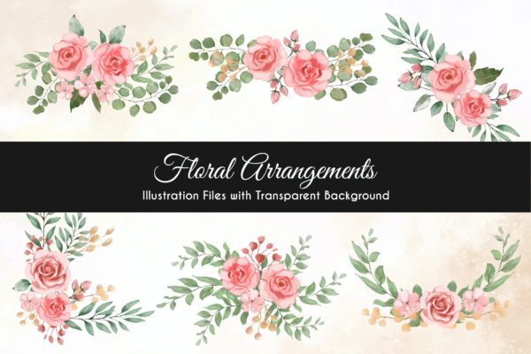 水彩手绘花卉图案矢量插画设计素材v5 Watercolor Floral Illustration