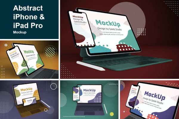 抽象的iPhone＆iPad Pro网站效果图演示样机 Abstract iPhone & iPad Pro Mockup