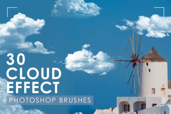 30款白云高清图案PS印章笔刷 30 Realistic Cloud Photoshop Brushes