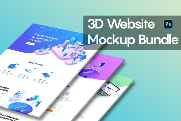 3D等轴测透视图网站演示样机素材 3D Website Mockup Bundle