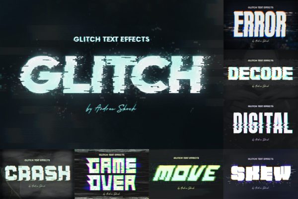 信号丢失信号故障风格效果Logo文本图层样式 Glitch Text or Logo Effects