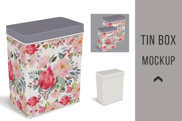 金属锡盒外观图案设计样机模板 Tin Box Mockup