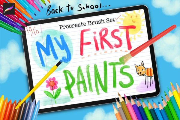 Procreat应用儿童主题手绘笔刷 My First Paints Procreate Brushes