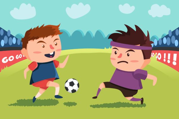 足球运动场景卡通手绘插画设计素材v1 Playing Football – Vector Illustration