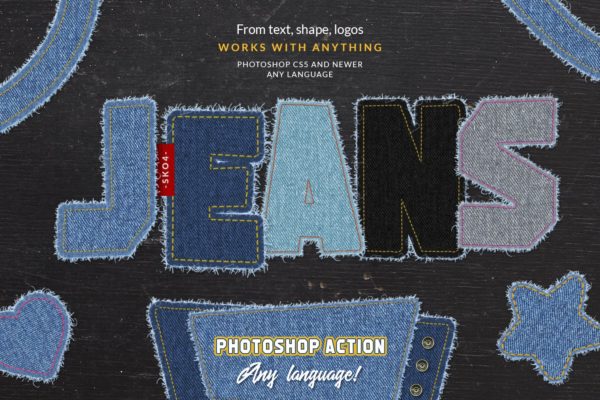 破旧牛仔布手工缝制效果PS动作 Torn Jeans Denim – Photoshop Action