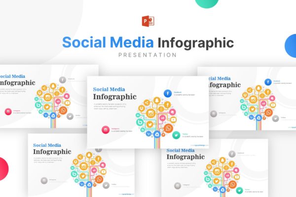 社交媒体图标&数据图表演示文稿PPT模板 Social Media Icons and Three Options Infographic