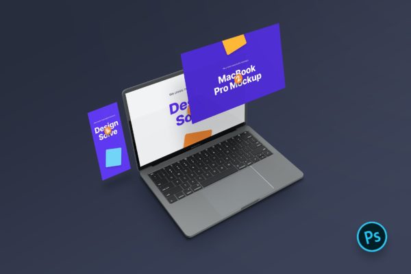 响应式等距MacBook Pro样机模板5.0 Isometric MacBook Pro Mockup 5.0