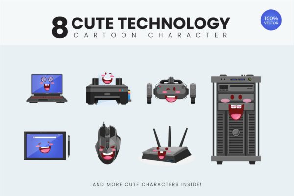 8款可爱设计风格技术设备矢量图形插画素材v1 8 Cute Technology Device Vector Illustration 1