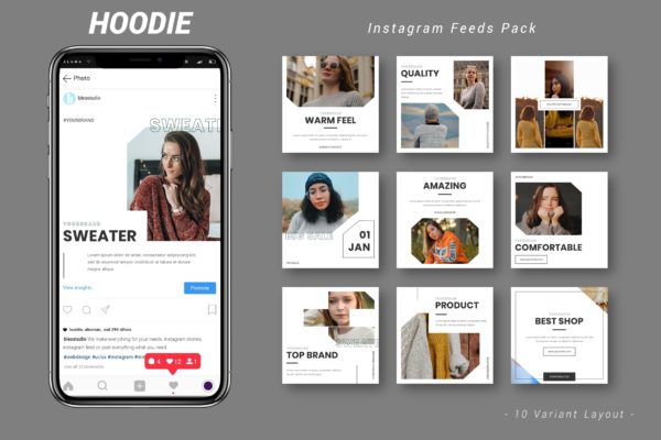 简约春日帽衫Instagra贴图模板合集 Hoodie – Instagram Feeds Pack