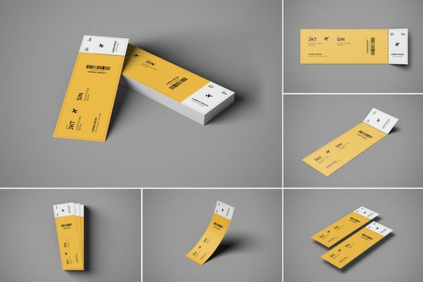 6个航班机票设计样机模板 Ticket Mockup 6 PSD Files