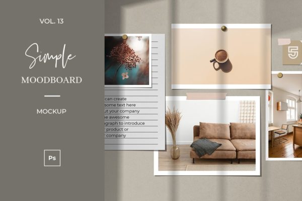 简单的照片墙心情板/情绪板样机vol.13 Simple Mood Board Mock Up Vol. 13