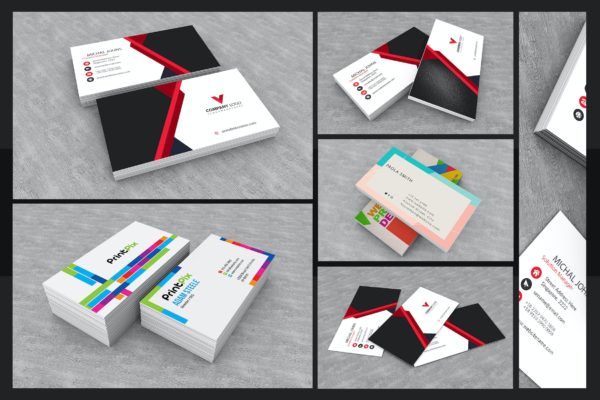创意企业商务名片俯视效果预览模板 Business Card Mock-ups