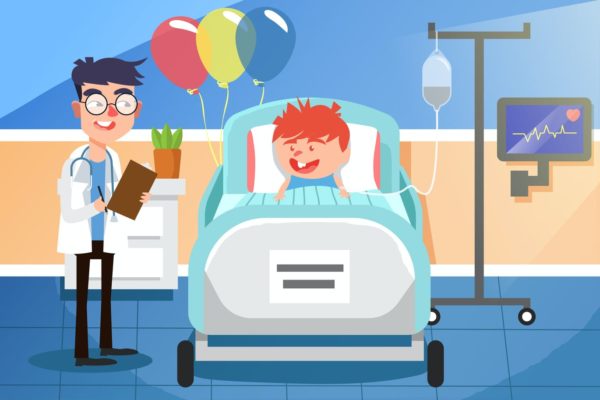 病患场景卡通手绘插画设计素材 Doctor with Patient – Vector illustration