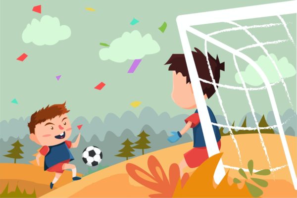 足球运动场景卡通手绘插画设计素材v2 Playing Football – Vector Illustration
