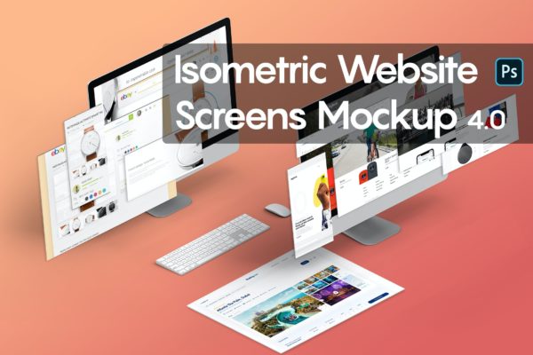 等距视图网页设计展示样机模板4.0 Isometric Website Mockup 4.0