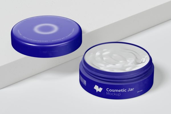 开盖状态100mm塑料化妆品面霜盒样机 100mm Plastic Cosmetic Jar Mockup Opened