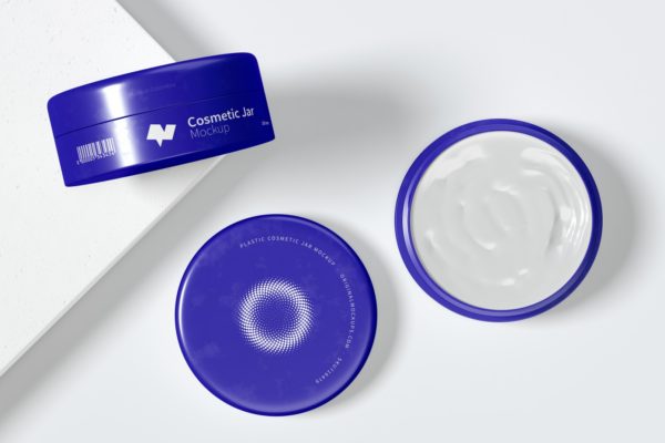 100mm塑料化妆品面霜顶视图样机v2 100mm Plastic Cosmetic Jars Mockup, Top View 02