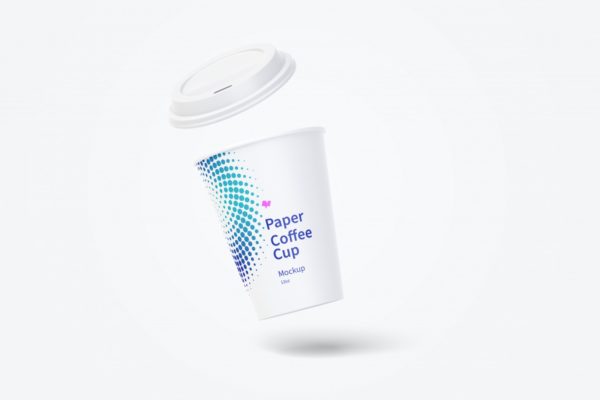 浮动效果12oz纸咖啡杯包装设计样机 12oz Paper Coffee Cup Mockup, Floating