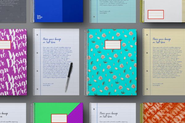 等距视图学习文具活页笔记本&纸张样机集 School Notebook & Lined Paper Sheet Mockup Set