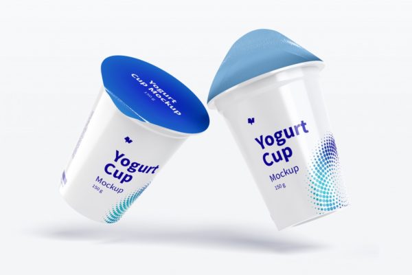 下坠效果150克酸奶杯包装设计样机 150 g Yogurt Cups Mockup, Falling