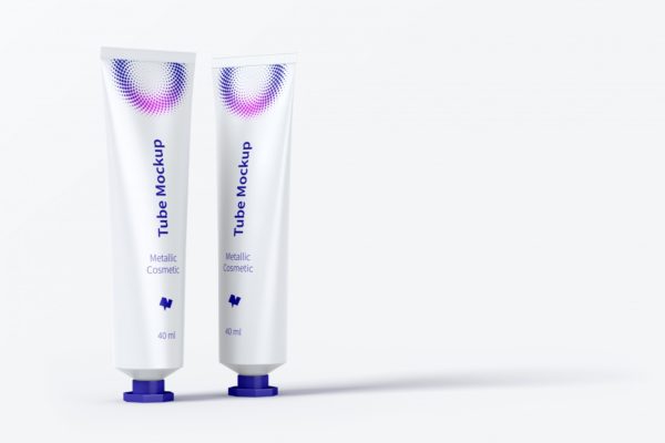 40毫升金属化妆品软管设计前视图样机 40 ml Metallic Cosmetic Tubes Mockup, Front View