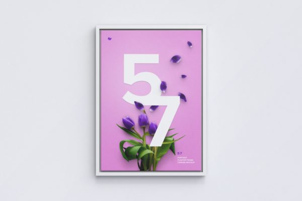 5:7比例纵向画布画框作品展示前视图样机 5:7 Portrait Canvas Mockup in Floater Frame, Front View