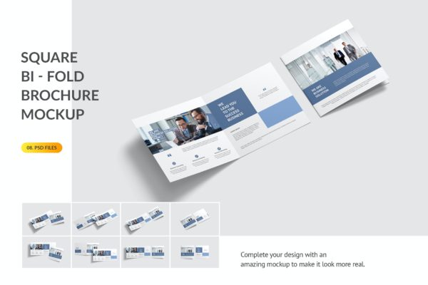 方形双折企业宣传册效果图设计样机 Square Bifold Brochure Mockup