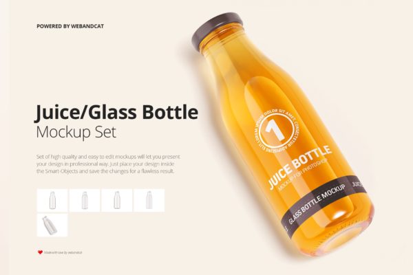 果汁饮料玻璃瓶包装设计样机 Juice / Glass Bottle Mock-up